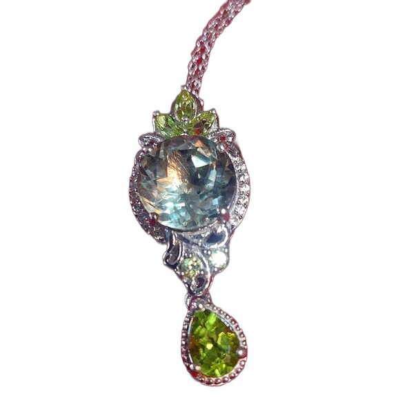 Genuine peridot Rutilated quartz sterling silver pendant STS - Picture 2 of 12